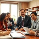 Virginia Immigration Lawyer and clients strategizing in a bright office.