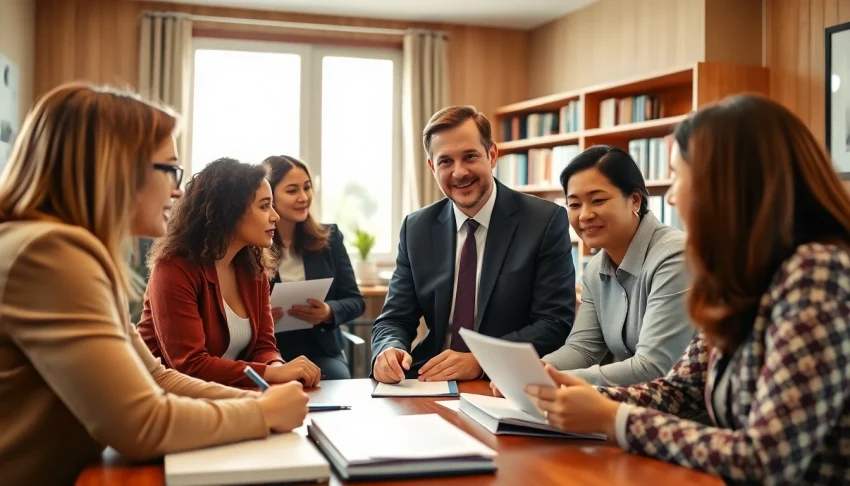 Virginia Immigration Lawyer and clients strategizing in a bright office.