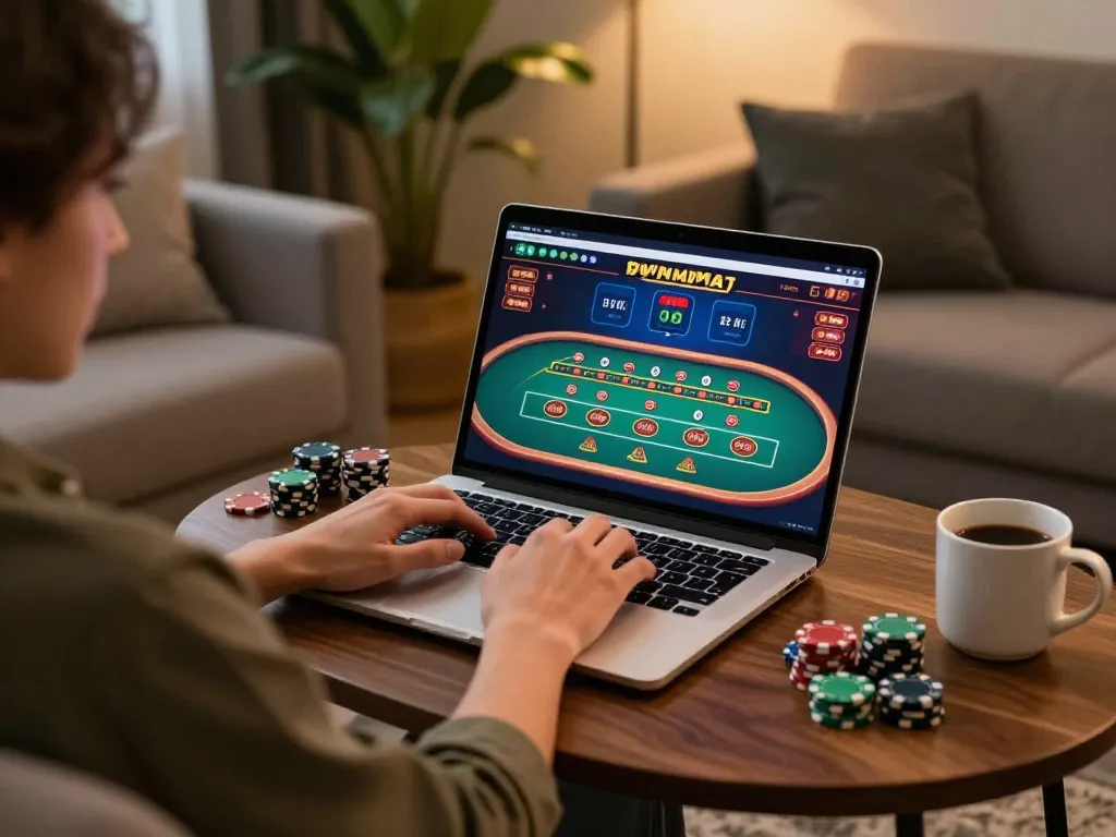 Playing KK55 online casino games on a cozy sofa, combining relaxation with strategic gameplay