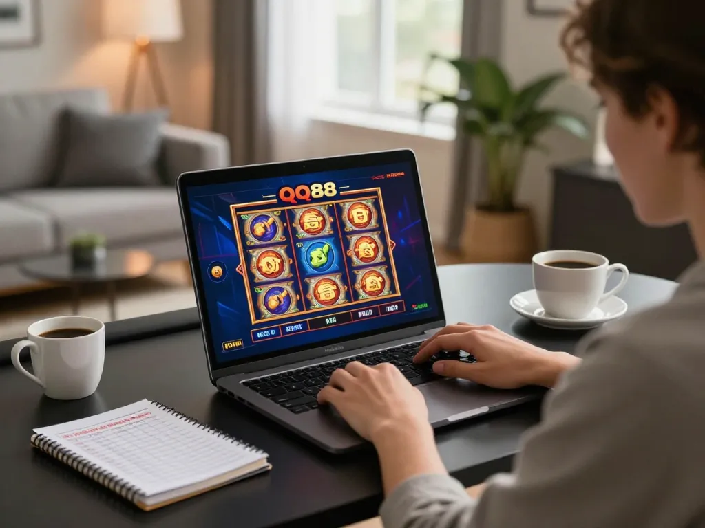 Experience exciting gameplay on QQ88’s vibrant online casino features in a cozy home setting.