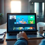 Sora app engaging user creating dynamic videos in a modern workspace.