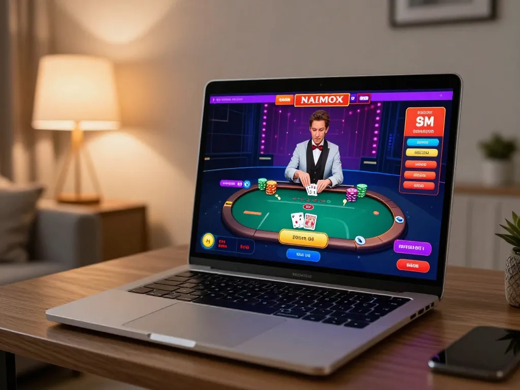 Engaging with CM88 TRANG CHỦ poker game on a stylish home laptop, dynamic betting actions