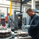 Custom part manufacturer workshop showcasing precision CNC machining and skilled craftsmanship.