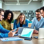 Marketing team analyzing data for effective Growth marketing strategies in a modern office.