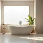 Modern bathroom remodel highlighting stylish fixtures and serene design elements.