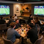 Experience the thrilling action at the g28 homepage sports betting lounge with fans cheering.