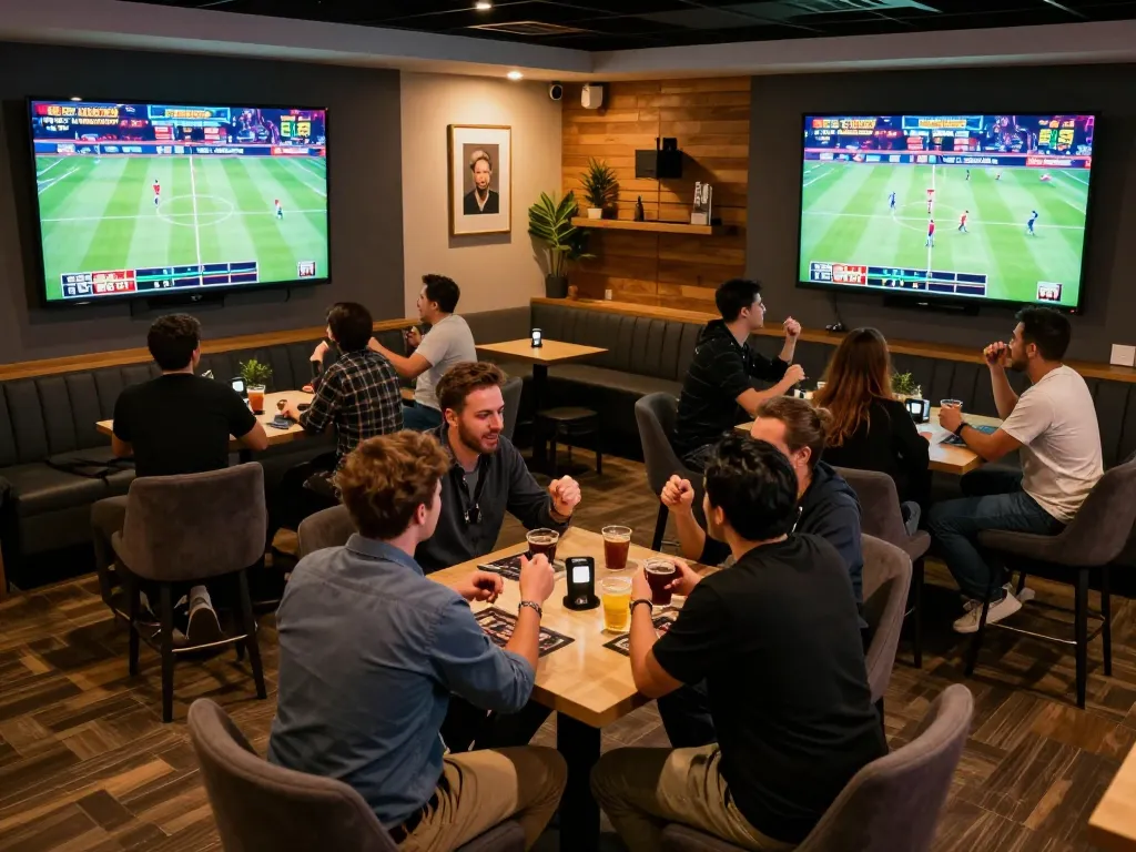 Experience the thrilling action at the g28 homepage sports betting lounge with fans cheering.
