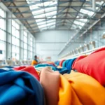 Clothing Suppliers China showcasing vibrant fabrics in a textile manufacturing setting.