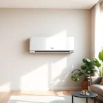 Showcasing a Daikin mini split AC unit in a modern living space with bright lighting.