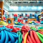 Buying shoelaces in bulk for resellers displayed in a vibrant retail environment with variety.