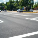 Parking lot striping Highway 80 Jackson MS displays freshly painted lines in a professional setting.