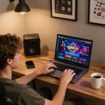 Player engaging with tg88-lc online gaming platform on laptop at home