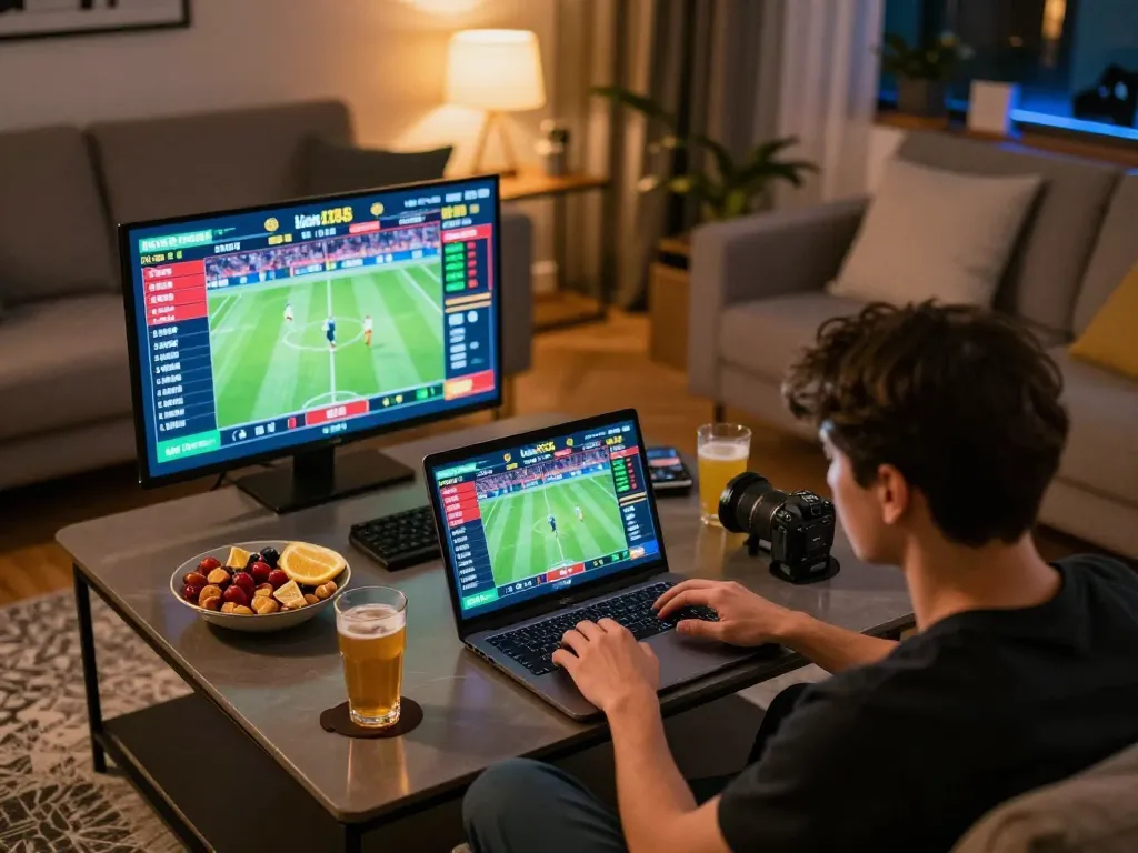 Engaged user placing bets on C168 TRANG CHỦ through laptop in vibrant home setup
