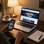 Place bets and strategize gameplay on ev999 platform in an inviting home gaming setup