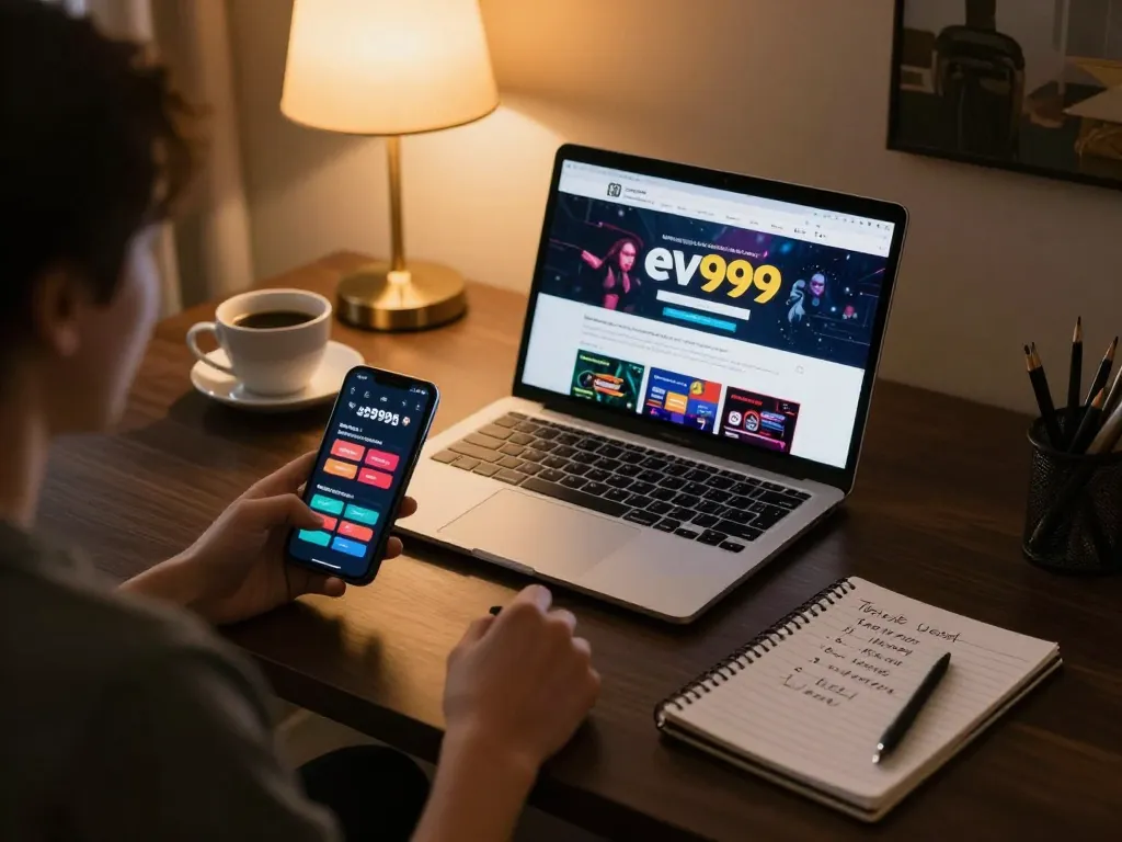 Place bets and strategize gameplay on ev999 platform in an inviting home gaming setup