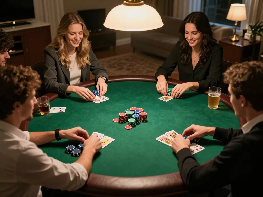 Engaged players strategizing during a home poker game at ae888, enjoying competitive fun.