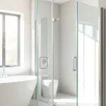 Install semi-frameless shower screen showcasing its sleek design in a bright, modern bathroom