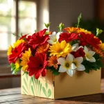 Arrange letterbox flowers in a beautifully crafted box on a wooden table.