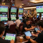 Kèo nhà cái insights being analyzed by excited bettors in a modern casino sports betting area.