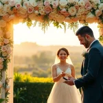 Couple celebrating their wedding in a stunning Jacksonville Wedding Venue, captured during an outdoor ceremony.