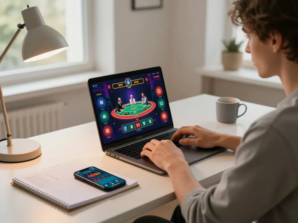 Experience gameplay at nhà cái sc88 with a person engaged in online betting from a cozy home office.
