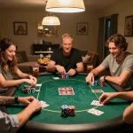 Engaging poker night setting showcasing friends enjoying bonus new member 100 gameplay with vibrant chips.
