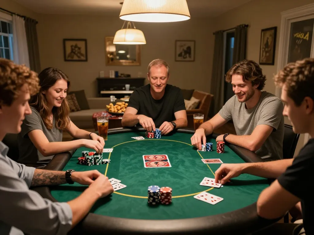 Engaging poker night setting showcasing friends enjoying bonus new member 100 gameplay with vibrant chips.