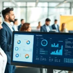 Engage with an enterprise ai assistant interface in a modern office setting, emphasizing productivity.