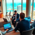 Engaged team at https://kbindependent.org/ discussing community news in a bright office.