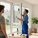 Screen and window replacement with installers updating residential windows and showcasing tools