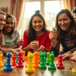 Enjoying a lively game session of daman games with friends in a cozy setting.