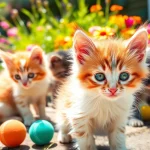 Adorable Maine Coon kittens for sale California playing in a sunny garden.