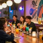 Engaging 제주도유흥 nightlife experience with friends enjoying cocktails in vibrant bar.