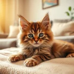 Maine Coon kittens for sale California, a charming kitten relaxing in a cozy setting, embodying warmth and companionship.