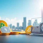 Engaging visual representation of crypto with coins and a digital wallet under vibrant lighting.