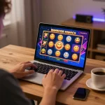 Playing thrilling slot depo 10 game on a laptop in a cozy home setting