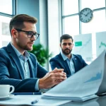 Engaging financial advisor at www.cambioml.com showcasing market trends in a modern office.