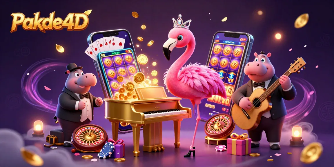 Experience Pakde4D with vibrant slot games and engaging casino atmosphere in this lively illustration.
