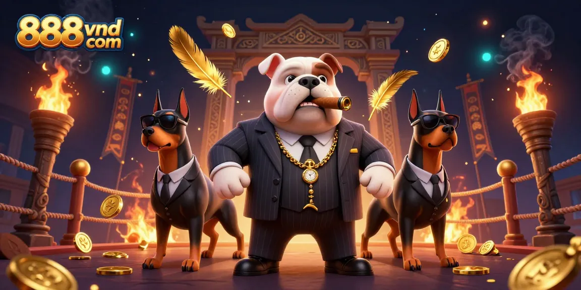 Experience the excitement of 888vnd com through a lively casino illustration with dynamic characters and rich casino elements.