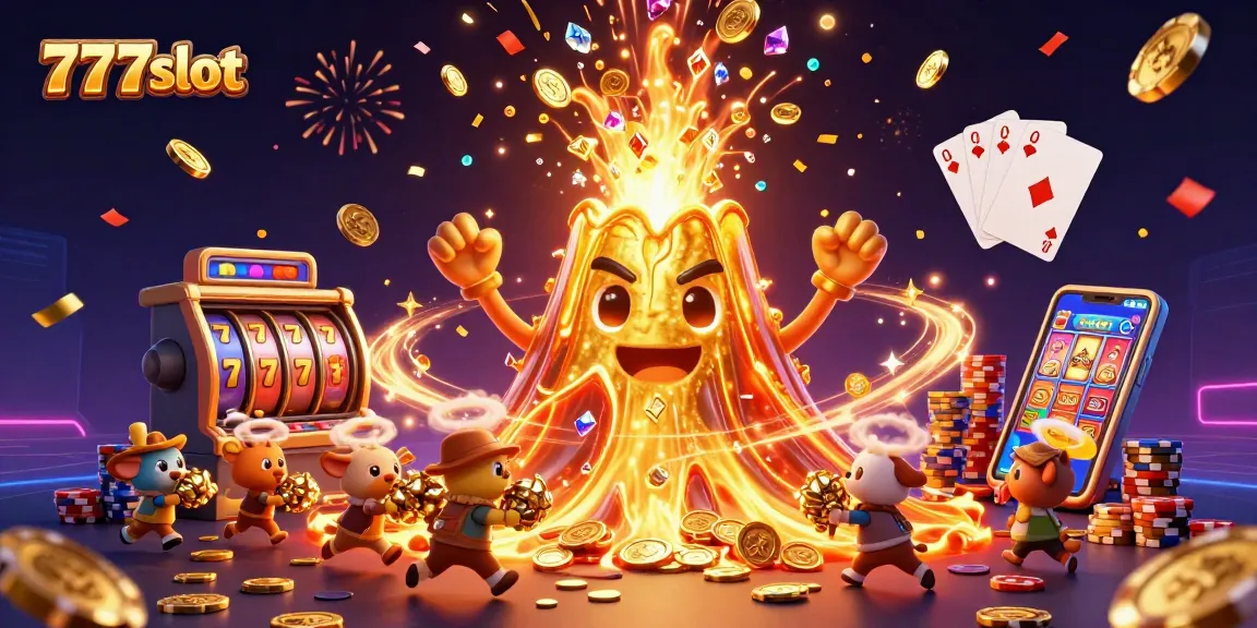 Mainkan slot 777slot dengan ilustrasi grafis menarik yang menunjukkan koin emas dan jackpot.