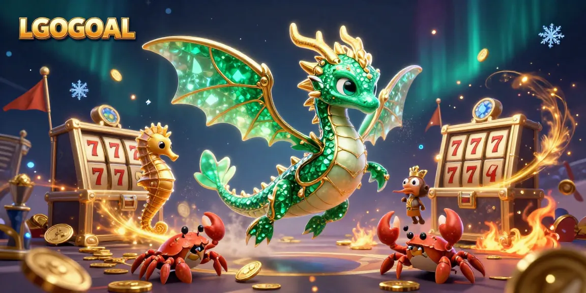 Spin the reels at LGOGOAL, featuring an emerald dragon in a treasure-laden scene.