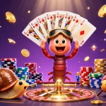 Menyambut pengalaman judi terbaik dengan LUXURY777 Daftar, dealer kartun dan elemen kasino menyala.