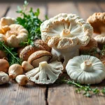 Buy mushrooms online Canada with a vibrant display of fresh mushrooms on a rustic table.