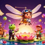 Play exciting games at rokok88 login with vibrant scenes filled with lottery balls and a frog croupier.