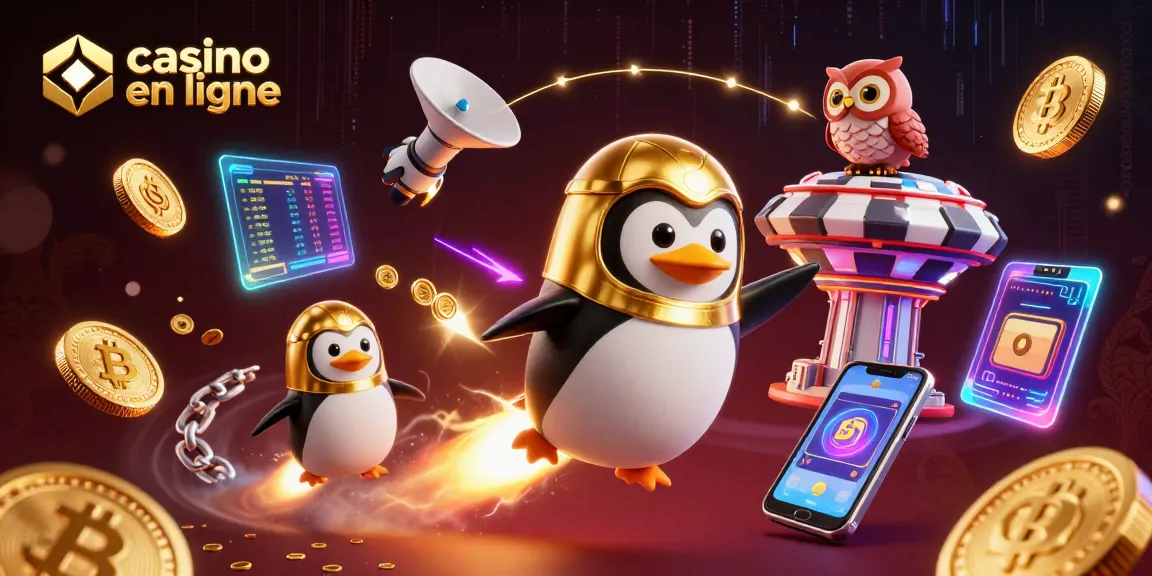 Jouez au casino en ligne avec une image dynamique d'un pingouin doré et des pièces d'or