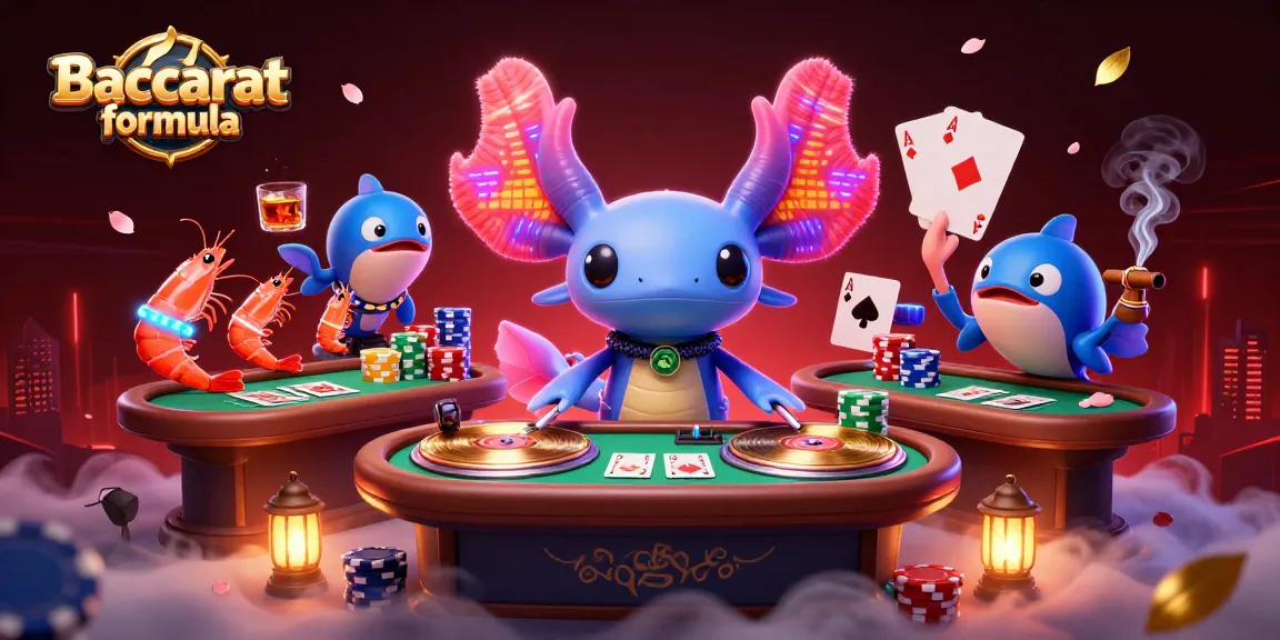 Engage with the Baccarat formula through a vibrant 3D casino scene featuring animated characters and dynamic game elements.