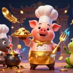Plonger dans l'univers du casino en ligne avec une scène dynamique remplie de pièces d'or et de personnages amusants.