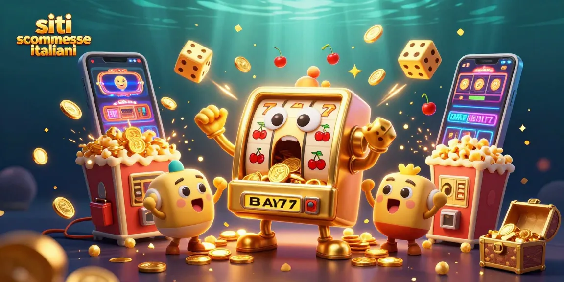 I migliori siti scommesse italiani celebrano vincite con slot machines e premi, mostrando un'atmosfera di festa e divertimento.