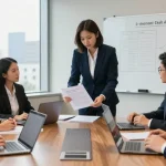 Legal professionals discussing merchant cash advance lawsuit strategies in a modern office setting.