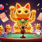 Poker online migliori siti, esplora tavoli e simboli del gioco in un'illustrazione dinamica ricca di dettagli.
